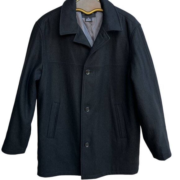 London Fog Vintage Style Mens Black Lined Coat With Button Closure Large - Picture 2 of 10